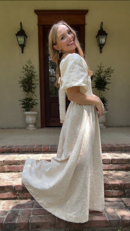 Preview Womens Louise French Linen & Lace Midi Dress | Champagne Garden
