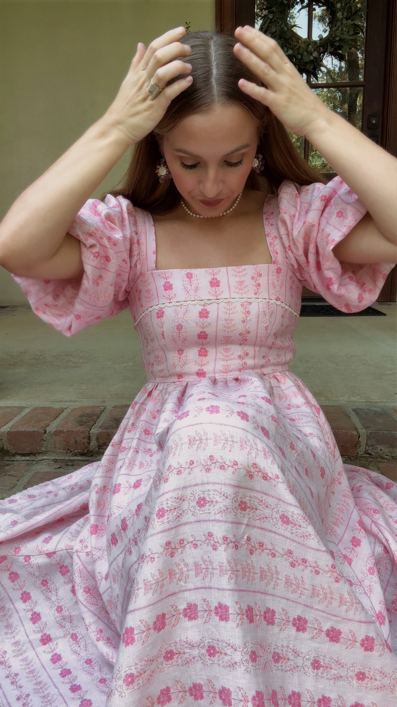 Preview Womens Louise French Linen & Lace Midi Dress | Parfait Pop
