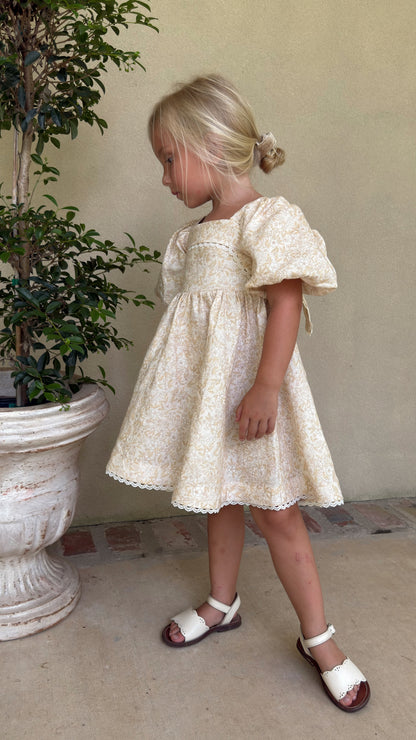 Preview Girls Louise French Linen & Lace Snap Dress | Champagne Garden