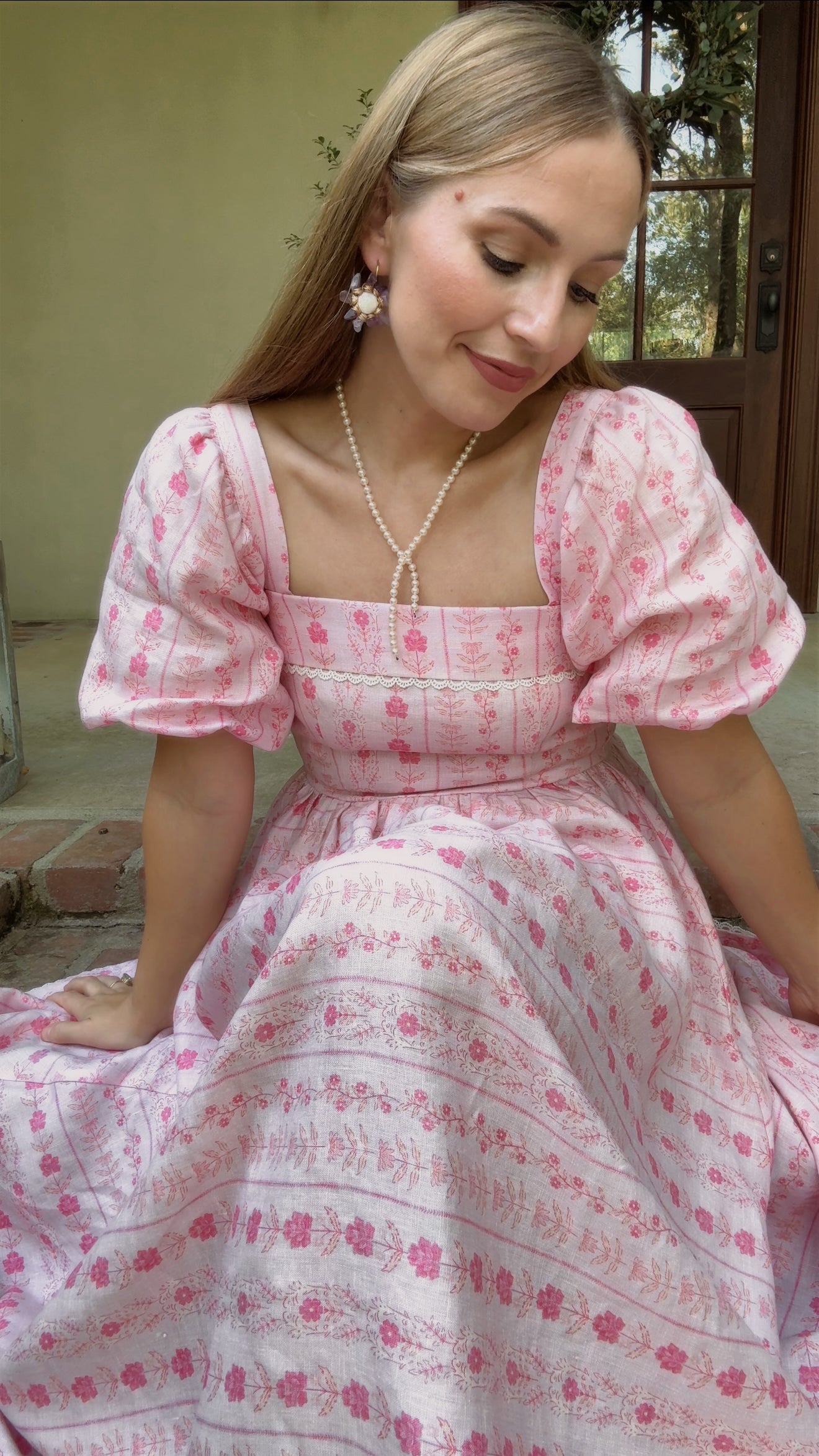 Preview Womens Louise French Linen & Lace Midi Dress | Parfait Pop