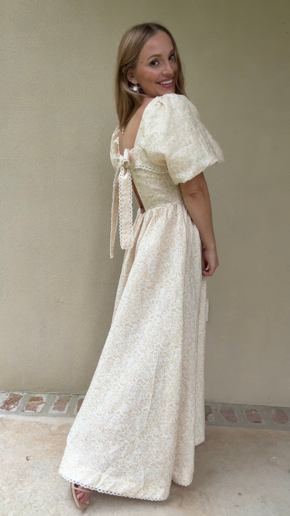 Preview Womens Louise French Linen & Lace Midi Dress | Champagne Garden