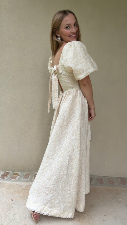 Preview Womens Louise French Linen & Lace Midi Dress | Champagne Garden