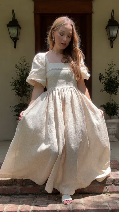 Preview Womens Louise French Linen & Lace Midi Dress | Champagne Garden