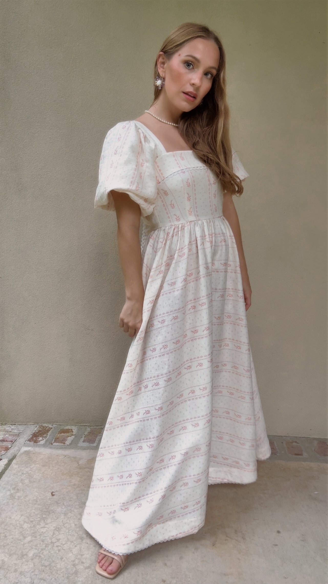 Preview Womens Louise French Linen & Lace Midi Dress | Heirloom Rose