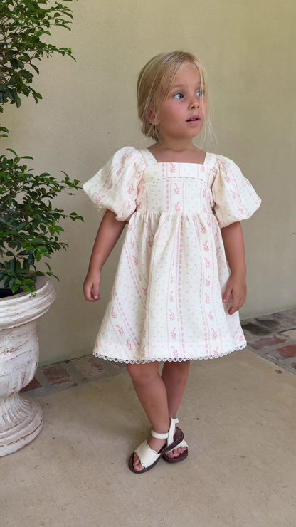 Preview Girls Louise French Linen & Lace Snap Dress | Heirloom Rose