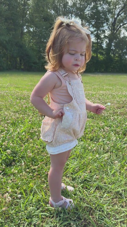 Girls Poppy Lace Shortalls - Peach Garden