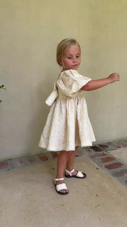 Preview Girls Louise French Linen & Lace Snap Dress | Champagne Garden