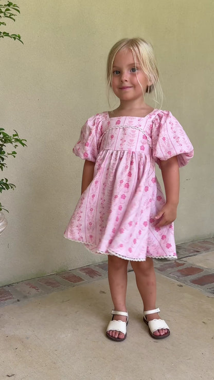 Preview Girls Louise French Linen & Lace Snap Dress | Parfait Pop